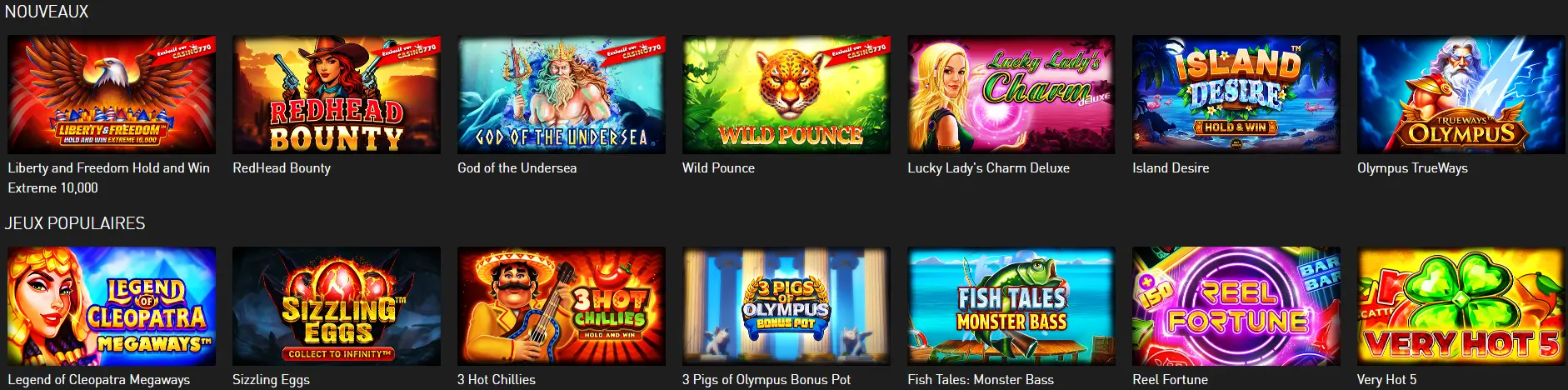 jeux de casino en ligne sur 770 Casino